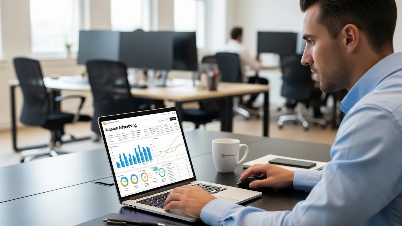 Digital marketing professional analyzing Amazon advertising metrics to boost product visibility