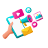 Hand holding smartphone with social media icons and marketing symbols, representing Etsy marketing services and digital promotion strategies.