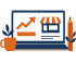 Laptop displaying upward sales trend, Etsy shop elements, and marketing tools, symbolizing Etsy listings optimization and digital marketing strategies.