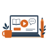 Etsy online courses illustration featuring a laptop displaying educational content, surrounded by a coffee cup, plant, and pencil, symbolizing digital marketing and learning for Etsy sellers.