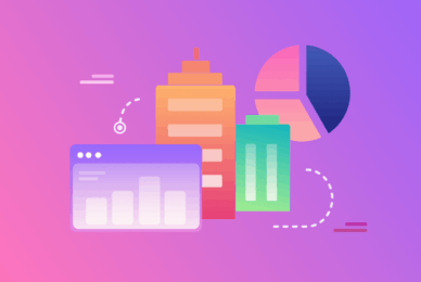 Colorful digital illustration of graphs, charts, and buildings representing data analytics and marketing performance, relevant to Sellvisory's digital marketing services and case studies.
